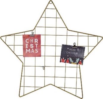 Wandrek ster kaarten rek met knijpers - Memo rek - Kerst - Goud - Metaal - 45 x 44 cm