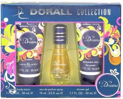 Dorall Collection Dreams Gift Set - Hand &amp; Body Lotion / Eau De Parfum Spray / Shower Gel - Blauw - 18,5 x 4,5 x 14,5 cm