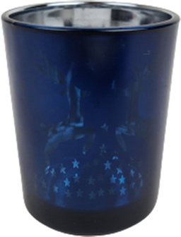 Waxinelichthouder Rendier - Donkerblauw / Zilver - Glas - Kerst - &Oslash; 6 x 7 cm