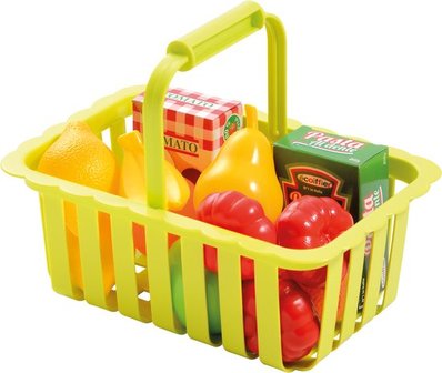 Speelgoed winkelmand - Geel - Boodschappenmand met groenten en fruit - Kunststof - 21 x 14 x 8 cm