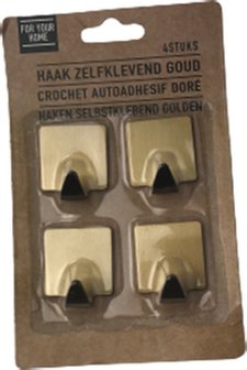 Zelfklevende haakjes - Goud - Metaal - Ca. 4 x 4 cm - Set van 4