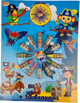 Kleurboek met waskrijt piraten - Multicolor - Karton / Papier - 21,5 x 28 cm