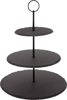 Luxe Leisteen Etagere - Zwart - 3 Laags - Leisteen - &Oslash; 28 x 35 cm