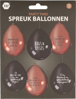 Ballonnen met spreuken - Nieuwjaar - Party ballonen - Goud / Zwart - 12 stuks - Feest ballonen