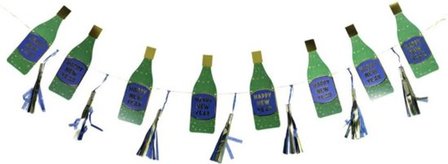 Slinger "Happy New Year" Flessen slinger - Groen / Goud / Blauw - Karton - 150 cm - Kerst - Oud en Nieuw - Feestd