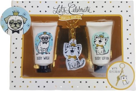 Let's celebrate vanilla scented geschenkset - Wit / Goud - Kunststof - Set van 3 - Spa - Giftset - Cadeau - Cadeauset