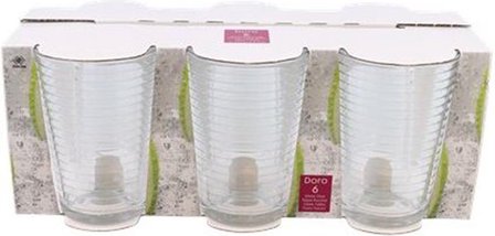 Drinkglazen glazen DORO met ribbelmotief - Transparant - Glas - 200 ml - Set van 6 - Glazen - Servies - Tafelen - Drinken - Gla