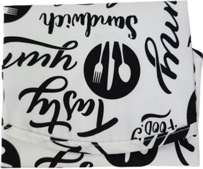 Wasbare Boterhamzak "Tasty" print - Herbruikbaar - Zwart / Wit - Katoen - &Oslash; 36 cm