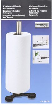 Keukenrolhouder met zuignap BENITO - Zwart / Zilver - Kunststof / RVS - h 33 cm - Keuken - Keukenrol - Keukenrolhouder