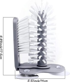 Glazenspoelborstel glazen borstel met zuignappen - Grijs / Wit - Kunststof - 18 x 13 cm - Schoonmaken - Schoonmaak - Horeca