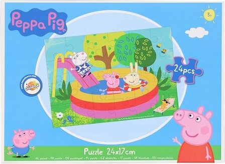 Peppa Pig Puzzel - Multicolor - Zwembad / Glijbaan - 24 x 17 cm - 24 Stukjes - 3+