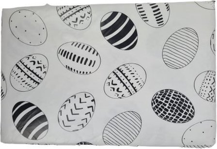 Tafelkleed Pasen - Eieren - Zwart / Wit - Waterbestendig Vinyl - 200 x 140 cm - Feest - Kerst - Verjaardag - Sinterklaas - Pase