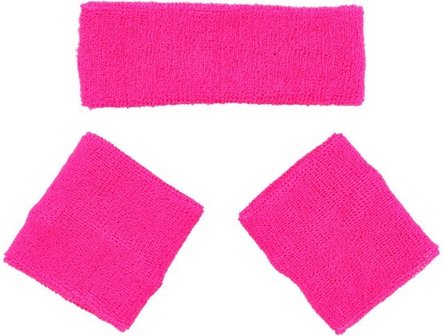 Sport zweetbandjes set - Neon Roze - Katoen - One Size - 3 stuks - Sporten - Sportaccessoire - Sportkleding