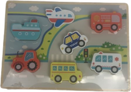 Houten puzzel Weg - Auto's - Multicolor - Hout - Chunky Puzzel - 30 x 22 cm - 2