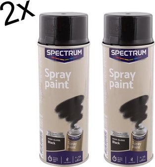 Spuitbusverf - Zwart Hoogglans - Black Hoogglans - Meubelspray - Lakspray - Spuitverf - Sneldrogend - Acrylaat lak - Set van 2 