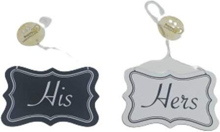 Deurhanger met tekst "His" en ''Hers'' - Zwart / Wit - Hout - 20 x 13 cm - Set van 2 