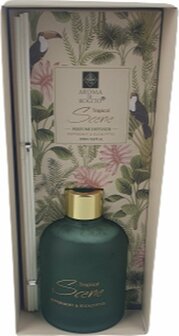 Luxe geurstokjes Tropical Scene - Groen / Goud - Glas / Hout - 200 ml - Tropical - Geurstokjes - Geur - Cadeau - Giftset - Cade