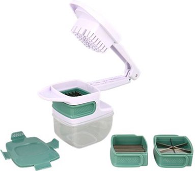 Multi snijset - Wit / Groen - Kunststof / Metaal - 3 Snijstanden - 5 Delig - Snijmachine - Groentesnijder - Snijder - Fruitsnij