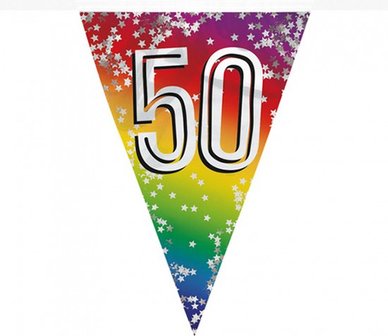 Feest vlaggenlijn ' 50 ' - 6 meter - 15 vlaggen - Multicolor - Verjaardag - Feest - Feestdagen