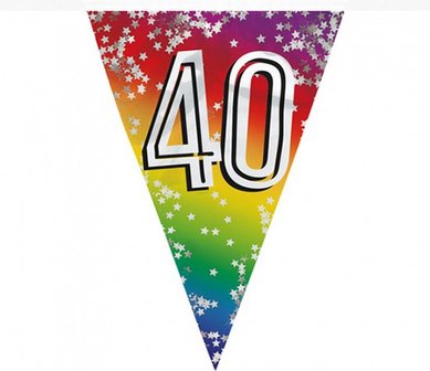 Feest vlaggenlijn ' 40 ' - 6 meter - 15 vlaggen - Multicolor - Verjaardag - Feest - Feestdagen