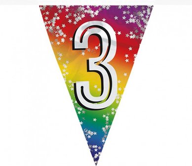 Feest vlaggenlijn ' 3 ' - 6 meter - 15 vlaggen - Multicolor - Verjaardag - Feest - Feestdagen