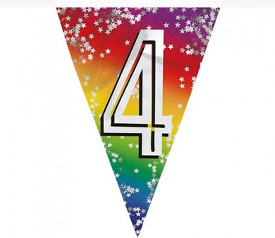 Feest vlaggenlijn ' 4 ' - 6 meter - 15 vlaggen - Multicolor - Verjaardag - Feest - Feestdagen