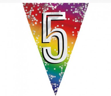 Feest vlaggenlijn ' 5 ' - 6 meter - 15 vlaggen - Multicolor - Verjaardag - Feest - Feestdagen