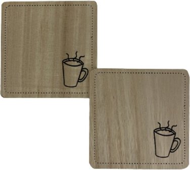 Onderzetters STEN - Koffie patroon - Vierkant - Zwart / Bruin - Hout - 9 x 9 cm - Set van 2