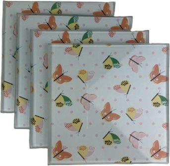 Onderzetters LIBELLE - Vlinder motief - Vierkant - Multicolor - Glas - 9 x 9 cm - Set van 4
