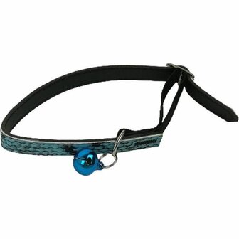 Katten/honden halsband - Turquoise Slangenprint - Verstelbaar - Belletje