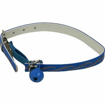 Katten/honden halsband - Blauw met glitters - Verstelbaar - Belletje