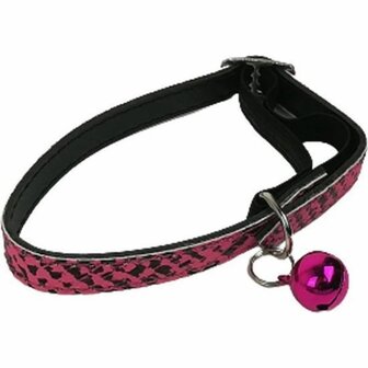 Katten/honden halsband - Roze met zwart - Slangenprint - Verstelbaar - Belletje