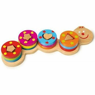Houten Rups Speelgoed Kinderen Vormpjes Puzzel - Multicolor - Hout - Educatief - 10+ Maanden - 30x13x4 cm