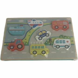 Houten puzzel Weg - Auto's - Multicolor - Hout - Chunky Puzzel - 30 x 22 cm - 1