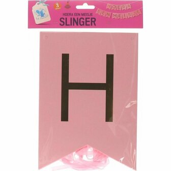 Hoera Een Meisje Slinger - Roze - Babyshower - Gender Reveal - Stevig Papier - Herbruikbaar - 3 Meter