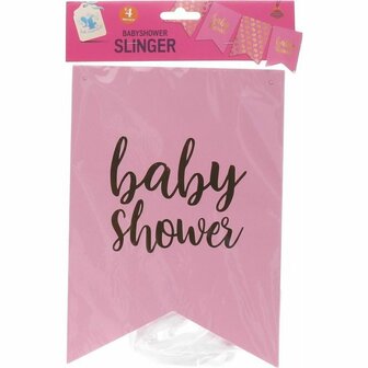 Baby Shower Vlaggenlijn - Slinger - Roze - Babyshower - Gender Reveal - Stevig Papier - Herbruikbaar - 4 Meter