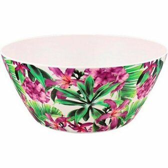 Schaaltje met plant en bloem print SANDER - Paars / Groen - Melamine - ⌀ 15 x h 7 cm - Set van 2 - Schaaltje - Bestek - 