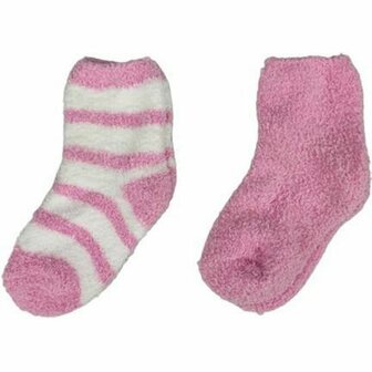 Warme comfy sokken EEF - Roze / Wit - Huissokken - Maat 23 / 30 - Set van 2
