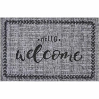 Deurmat ""Hello Welcome" met sierrand - Grijs / Zwart - Polyamide - 40 x 60 cm - Deur - Mat