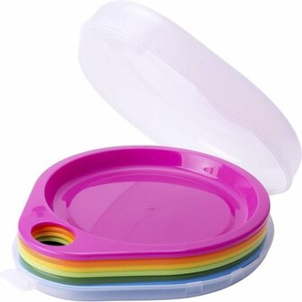 Herbruikbare borden CAMPING - 6 Borden - Multicolor - Kunststof - Makkelijk meenemen - In beschermhoes - kamperen - Picknick - 