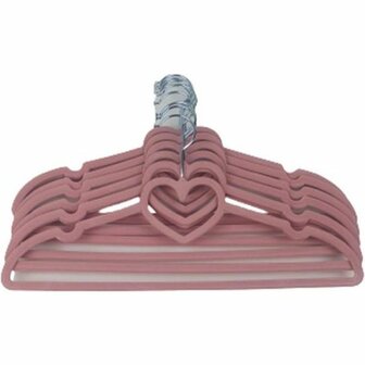 Kledinghangers hartjesvorm GERALDINE velvet look - Roze / Zilver - Metaal / Kunststof - l 41 cm - 10 stuks - Klerenhanger - Kle