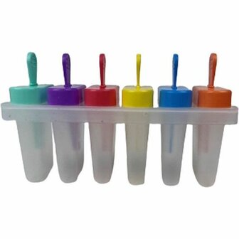 IJslollie maker ijsjes maker - Multicolor / Transparant - Kunststof - Geschikt voor 6 ijsjes - Eten - IJs - IJsje - IJslollie
