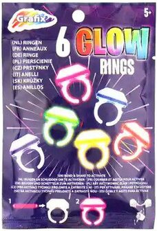 Glow In The Dark ringen - Multicolor - Kunststof - One Size - 6 Stuks - Ringen - Neon - Glow in the dark - Feestje