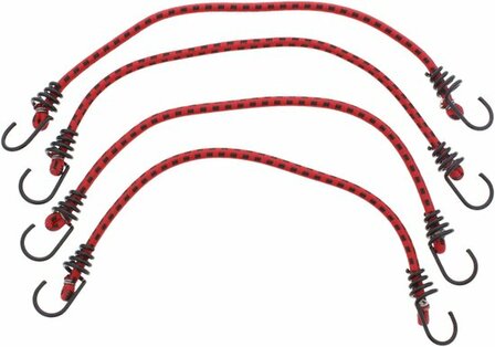 Snelbinder met spinhaak - 45cm - 4 stuks - Bagagespin - Bungee touw - Bagagedrager - Rood/Zwart