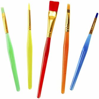 Kwasten set hobby - Multicolor - Kunststof / Metaal - Ca. l 14 cm - 5 Stuks - Schilderen - Hobby - Kwast - Verven - Creatief - 