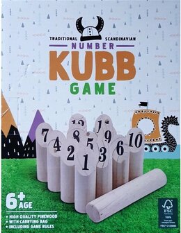 Traditional Scandinavian Nummer Kubb spel - Lichtbruin / Zwart - Hout - Vanaf 6 jaar - Spel - Vaardigheidsspel - Cadeau - Zomer