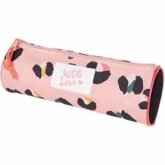 Etui &quot;With Love&quot; collectie panter design - Roze / Zwart / Multicolor - Polyester - ⌀ 8 x l 22 cm - Schoole