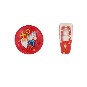 Sinterklaas Borden en bekers set - Karton - Rood / Multicolor - &Oslash;20 cm 