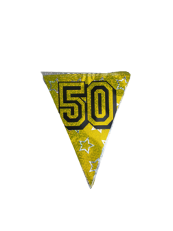 Feest vlaggenlijn ' 50 ' - Goud / Multicolor - 6 meter - 15 vlaggen - Glitter - 50 jaar