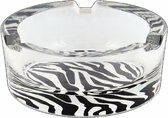 Trendy sigaretten asbak JOELA zebra design - Zwart / Wit / Transparant - Glas - ⌀ 8,3 x 3,3 cm - Set van 2 - Roken - Asb